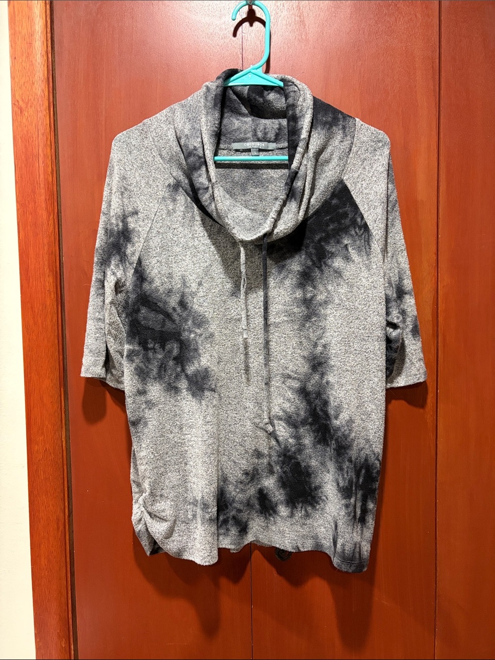 Cozy Gray Tie-Dye Cowl Neck Top
